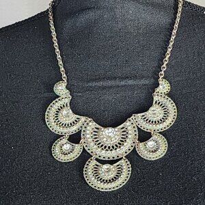 Decree by JCP Vintage Silver Tone Filigree Clear Rhinestone 24" Bib Necklace